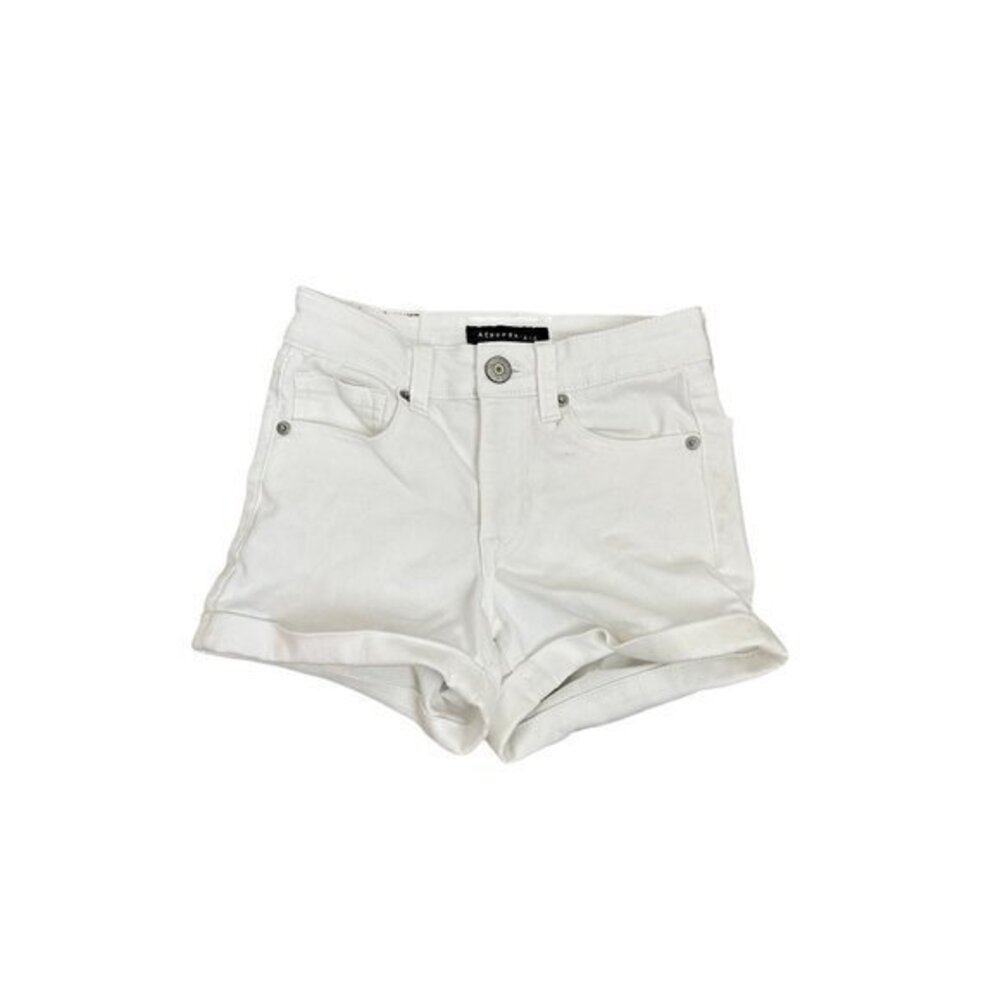 Aeropostale White High-Rise Midi Denim Shorts Size 000 Womens Casual Wear Cotton
